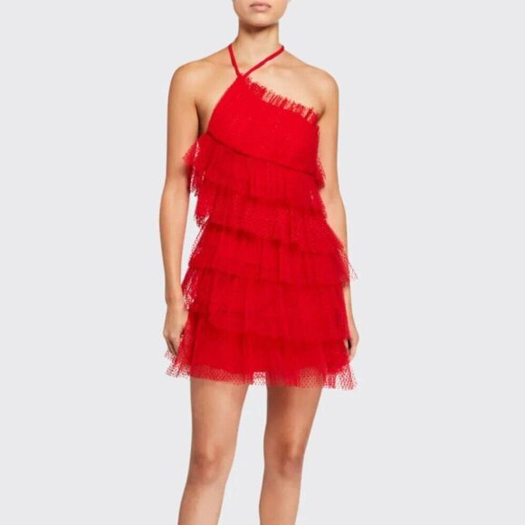 Alexis Raina Tiered Tulle Halter Mini Dress Cherry Red Size...